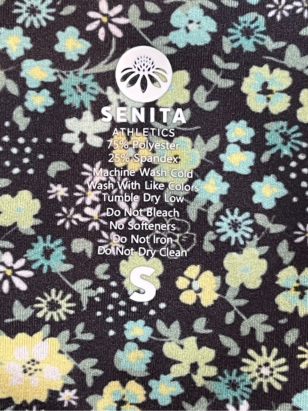Senita Athletics Black Floral High-Rise Bike Shorts with Mint & Yellow Women’s S - Picture 2 of 8